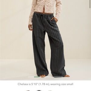 Aerie Black Striped Wide-Leg Pants